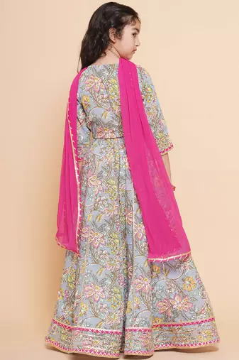 Blue Printed Cotton Lehenga Choli Set