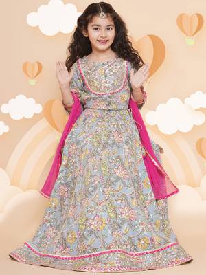 Blue Printed Cotton Lehenga Choli Set 6