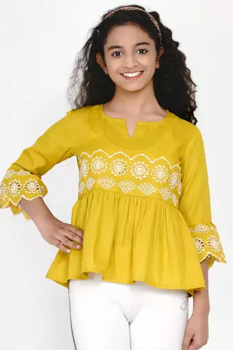 Yellow Embroidered Cotton Top
