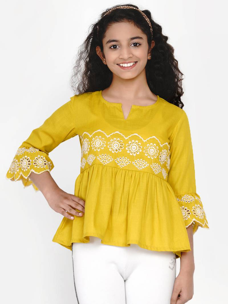 Yellow Embroidered Cotton Top