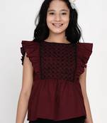 Maroon Embroidered Cotton Top