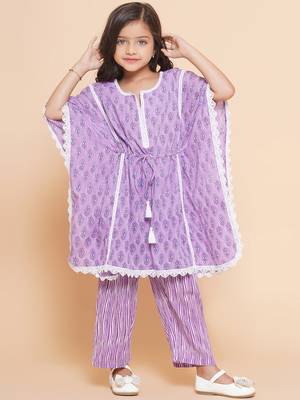 Purple Printed Cotton Kurta Set 1