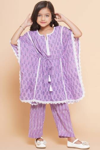Purple Printed Cotton Kurta Set