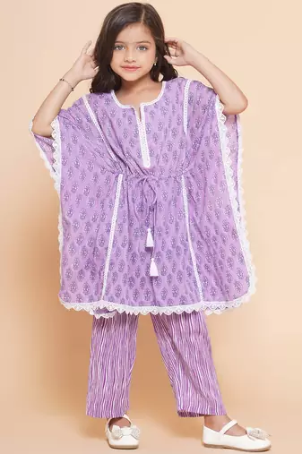 Purple Printed Cotton Kurta Set
