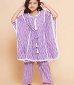 Purple Printed Cotton Kurta Set
