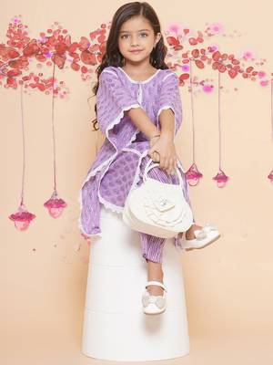 Purple Printed Cotton Kurta Set 2