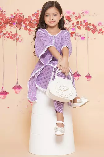 Purple Printed Cotton Kurta Set