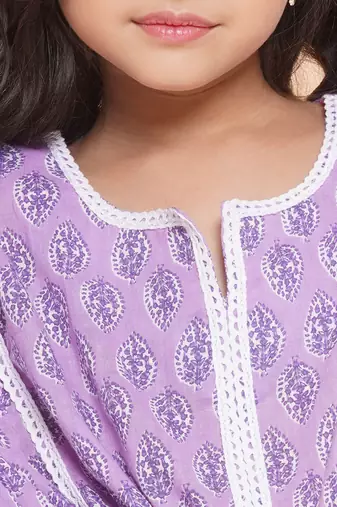 Purple Printed Cotton Kurta Set