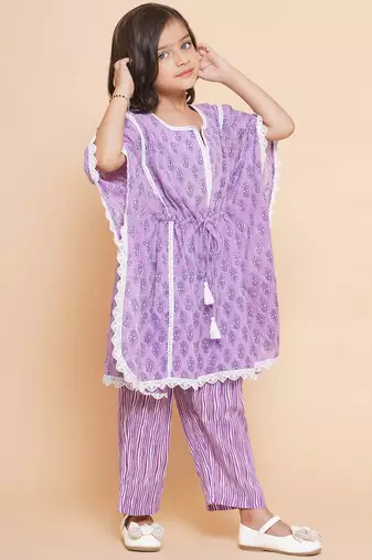 Purple Printed Cotton Kurta Set