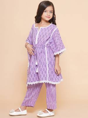 Purple Printed Cotton Kurta Set 5