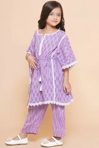 Purple Printed Cotton Kurta Set