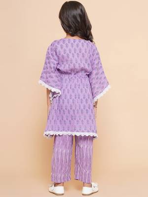 Purple Printed Cotton Kurta Set 6