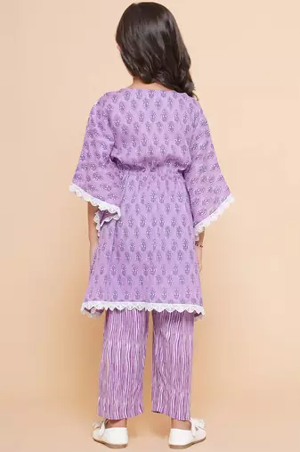 Purple Printed Cotton Kurta Set