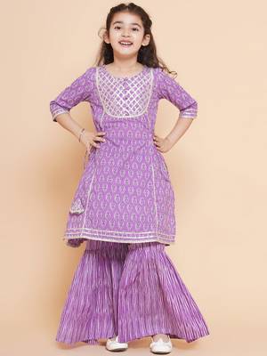 Purple Printed Pure Cotton Kurta Set 1