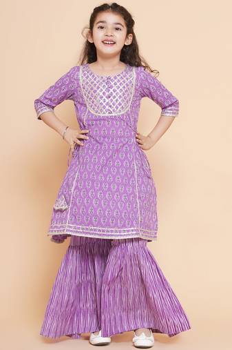 Purple Printed Pure Cotton Kurta Set