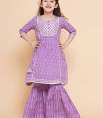 Purple Printed Pure Cotton Kurta Set