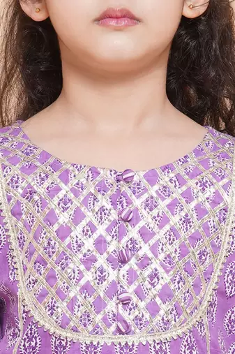 Purple Printed Pure Cotton Kurta Set