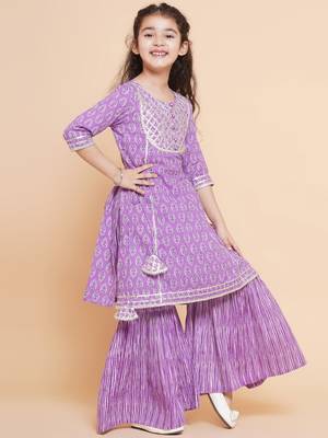 Purple Printed Pure Cotton Kurta Set 3