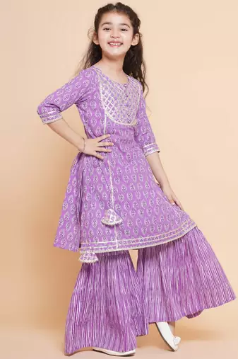 Purple Printed Pure Cotton Kurta Set