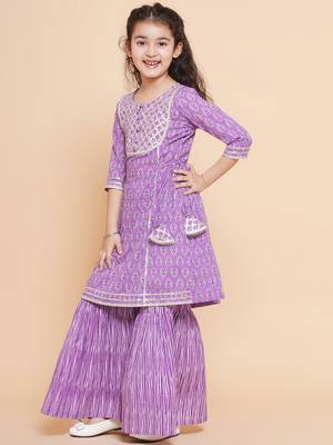 Purple Printed Pure Cotton Kurta Set 4