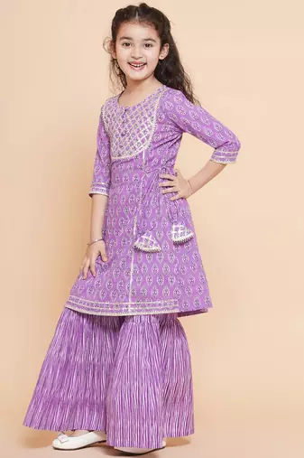 Purple Printed Pure Cotton Kurta Set