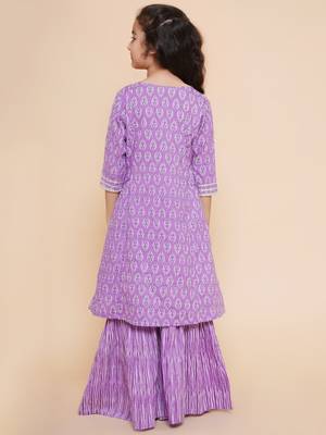 Purple Printed Pure Cotton Kurta Set 5