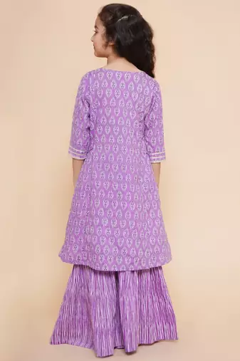 Purple Printed Pure Cotton Kurta Set