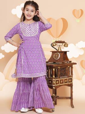 Purple Printed Pure Cotton Kurta Set 6