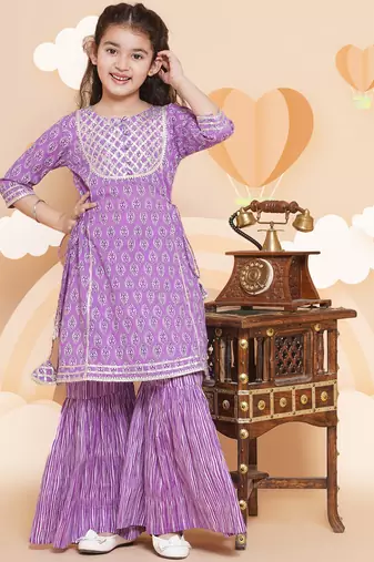 Purple Printed Pure Cotton Kurta Set