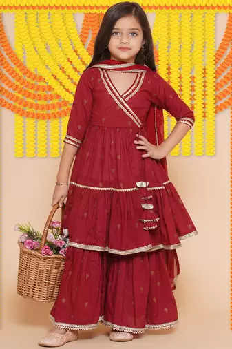 Maroon Printed Pure Cotton Kurta Set