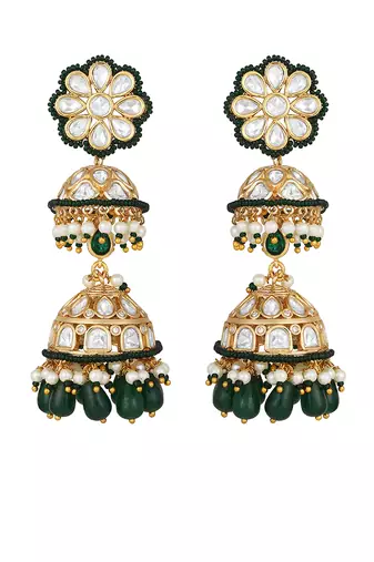 Green kundan jhumkas