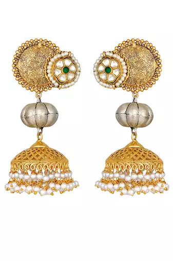 Antique gold kundan jhumkas