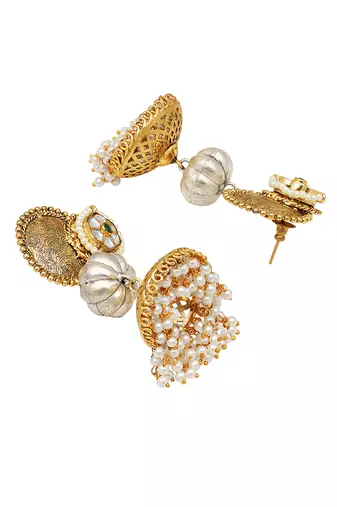 Antique gold kundan jhumkas