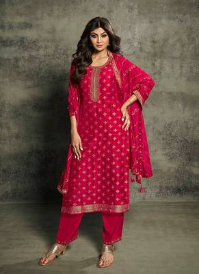 Gorgeous Red Silk Straight Suit For Women Wedding Wear 1