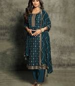 Gorgeous Teal Silk Straight Suit For Women Wedding Wear
