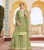 Parrot green soft silk full stitched sharara suits with dupatta