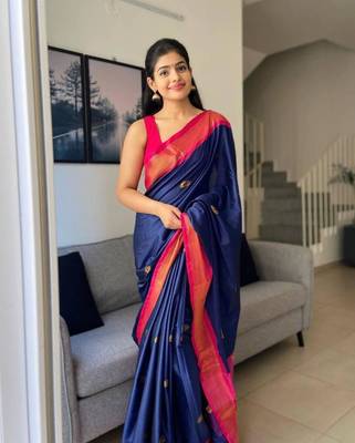 Navyblue silk Blend Sarees With Blouse 1