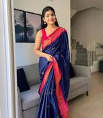 Navyblue silk Blend Sarees With Blouse