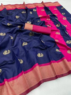 Navyblue silk Blend Sarees With Blouse 4