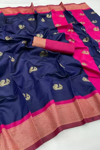 Navyblue silk Blend Sarees With Blouse