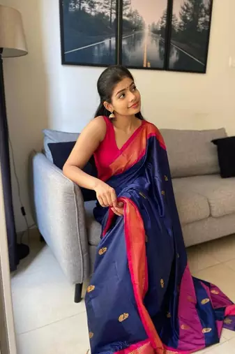 Navyblue silk Blend Sarees With Blouse