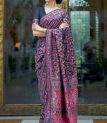 Dark Blue silk blend Sarees With Blouse