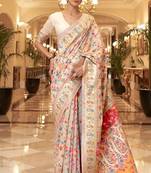 Cream silk blend Sarees With Blouse