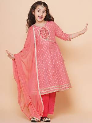 Peach Self Design Silk Kurta Set 1