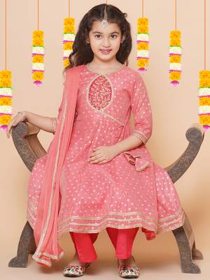 Peach Self Design Silk Kurta Set 2