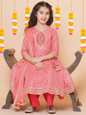 Peach Self Design Silk Kurta Set 3