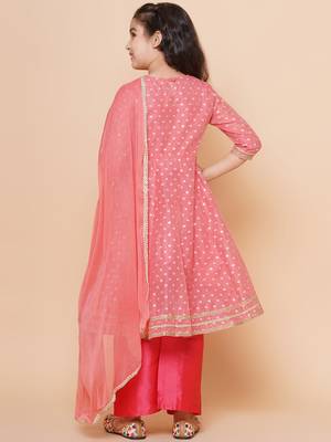 Peach Self Design Silk Kurta Set 4