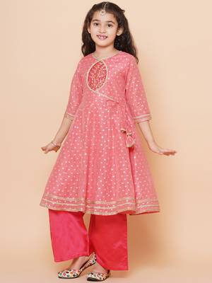 Peach Self Design Silk Kurta Set 6