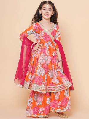 Orange Printed Silk Kurta Set 1