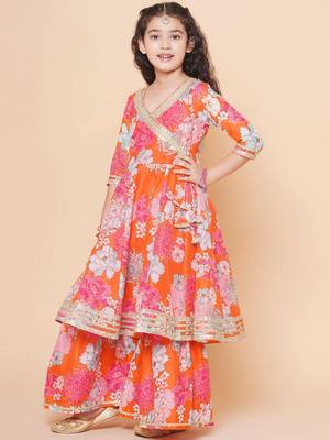 Orange Printed Silk Kurta Set 4
